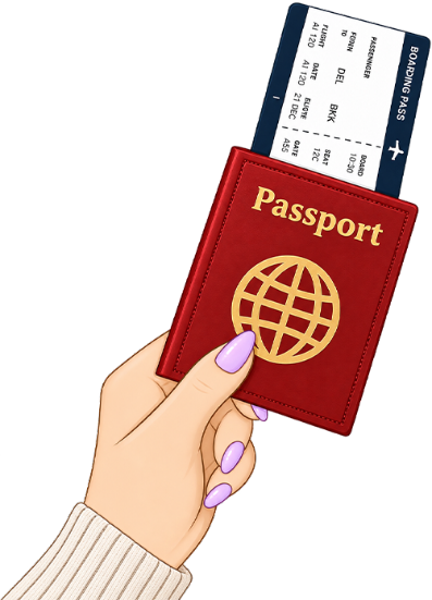 Left hand holding red passport